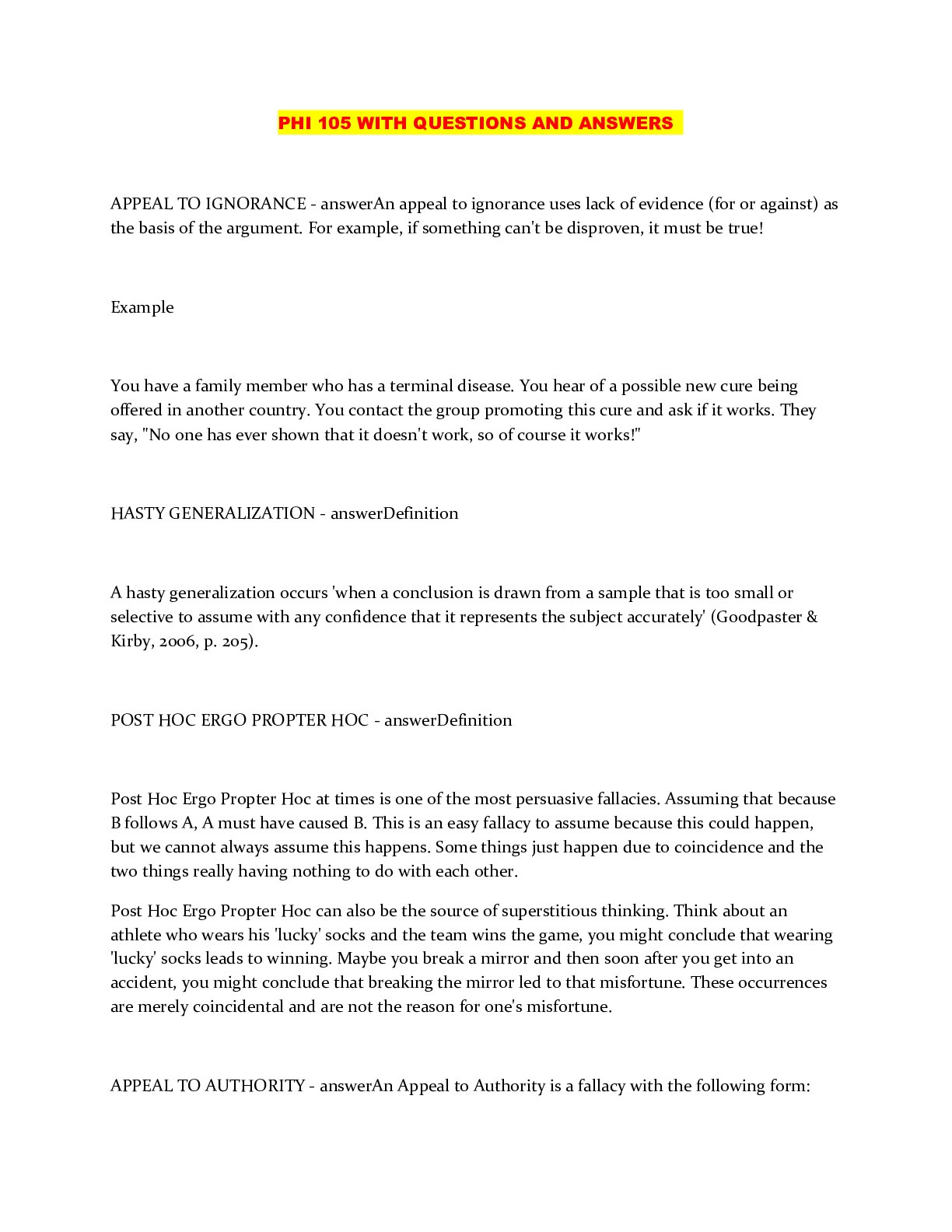 Preview image of PHI 105 WITH QUESTIONS AND ANSWERS document